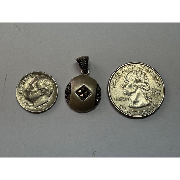 Vintage Estate Sterling Silver 925 Round Marcasite Pendant No Chain 2.9g - Picture 5 of 8